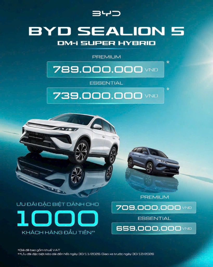 Bảng giá xe BYD SEALION 5 chính thức kèm ưu đãi giảm 80 triệu tại BYD Bình Dương